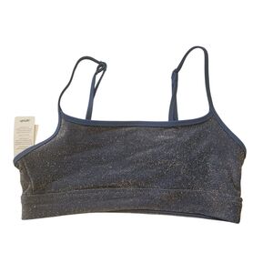 Aerie Blue Gold Shimmer Scoop Neck Bikini Top